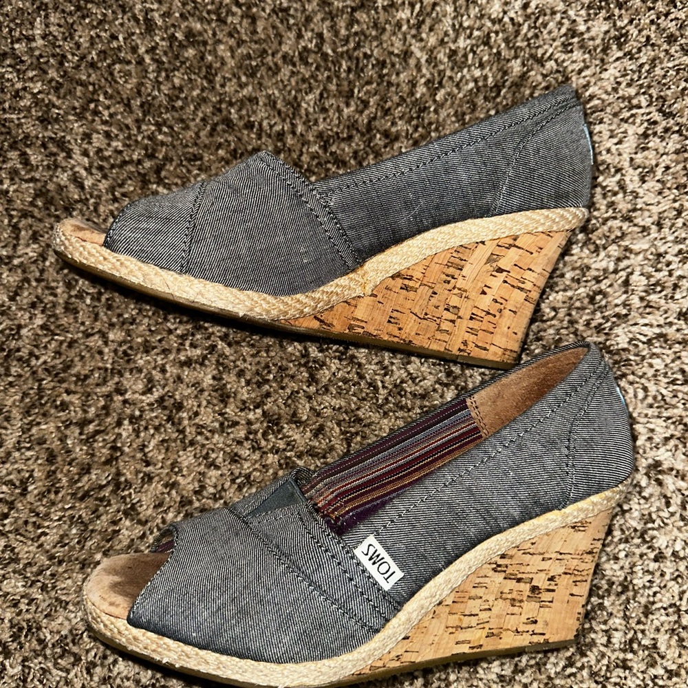 TOMS Charcoal Wedges with Cork Heel